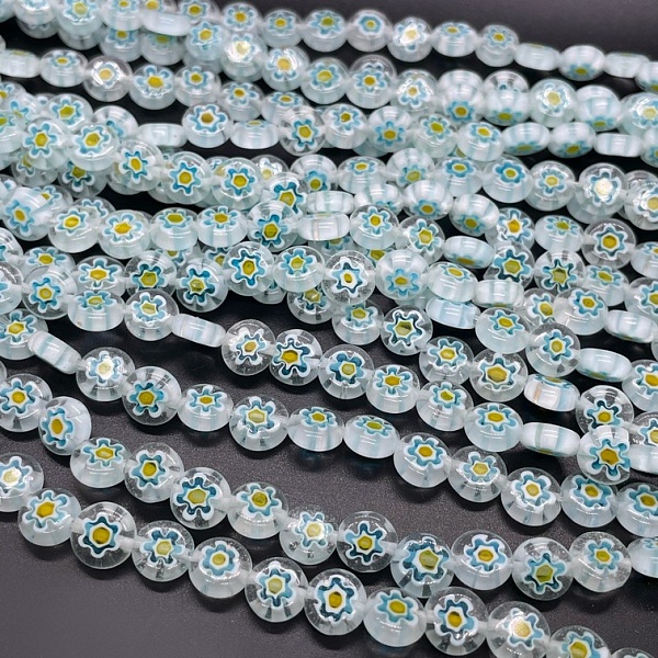 Муранское стекло голубое круг цветок  8 мм