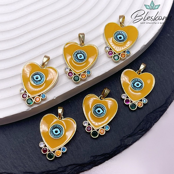 21,5*17,7 мм Цвет золото, Подвеска сердце глаз желтая эмаль цирконы 