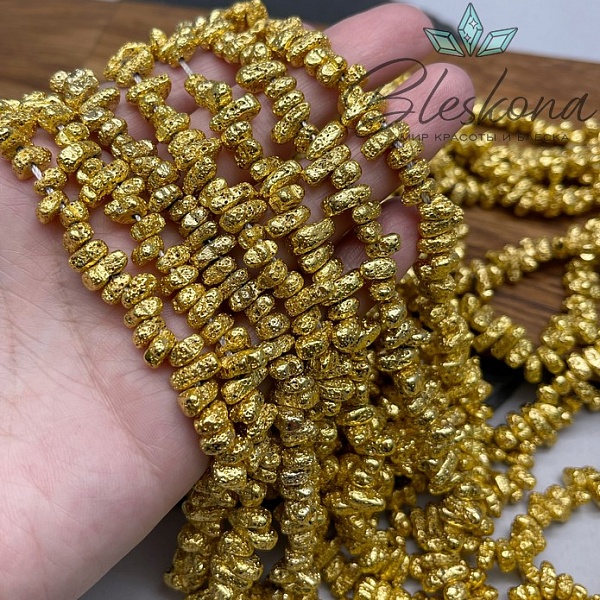 5-9 мм Гематин сколы шлифованные, пористые, цвет светлое золото, имитация №2
