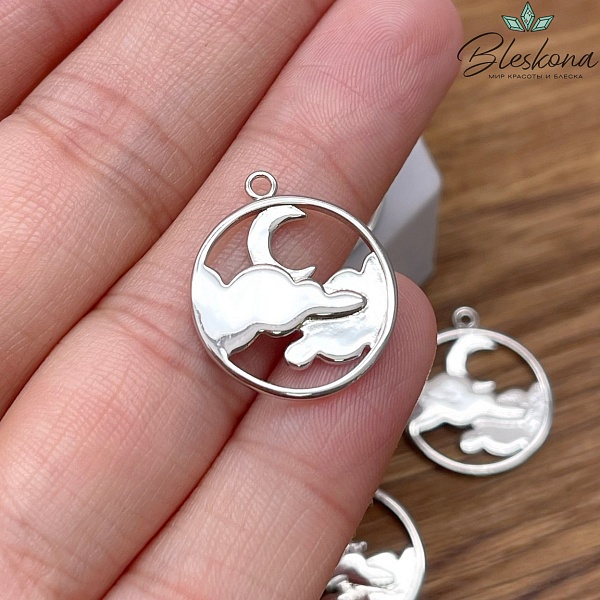 20,5*17,8 мм Цвет серебро, Подвеска луна с облаками 