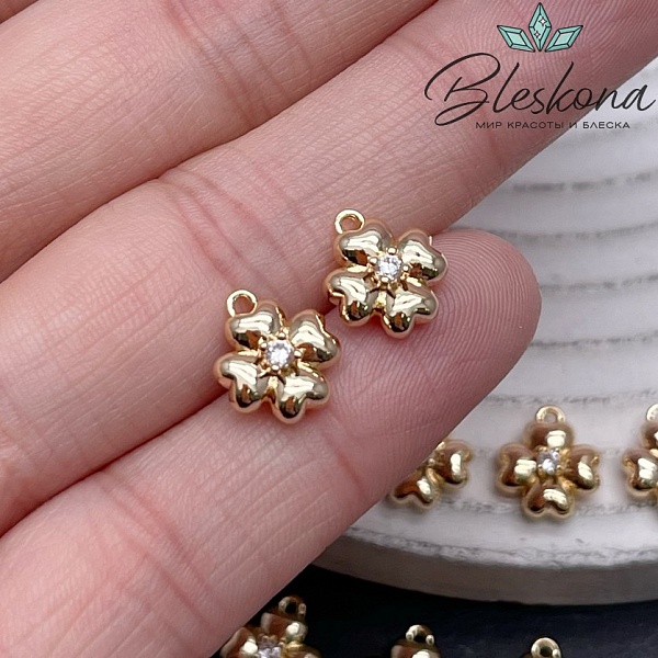 10,5*9 мм Цвет золото, Подвеска клевер с цирконом