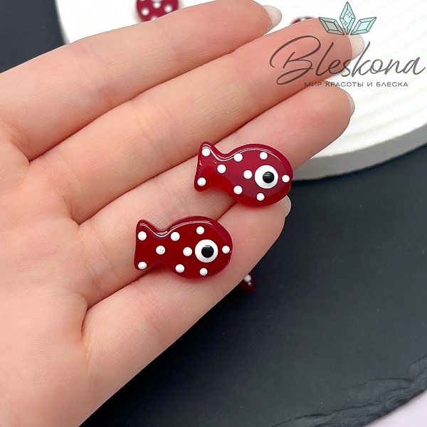 20*12 мм  Бусина рыбка темно- красная