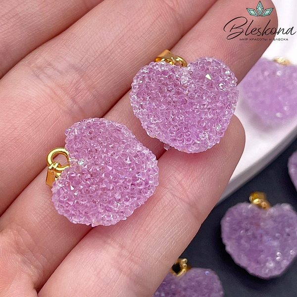 19*20 мм, Цвет золото, Подвеска мармеладное сердце фиолетовое