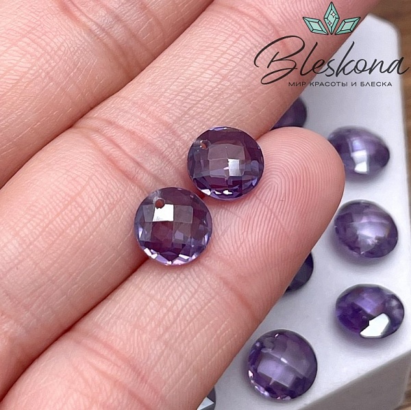 8 мм, Подвеска Циркон круг темно-фиолетовый №1 (кубический цирконий, фианит) 