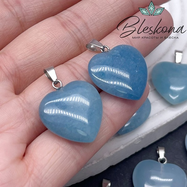 21*20 мм Цвет серебро, Подвеска Сердце Кварц голубой