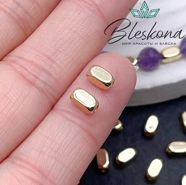 6*3 мм Цвет золото, Бусина прямоугольник закругленный