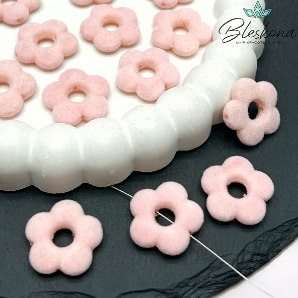 20мм Бархатная Подвеска-бусина цветок, Цвет розовый