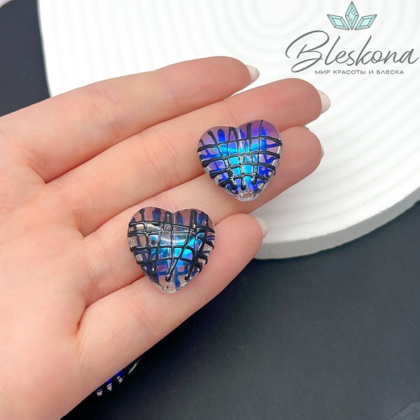 19*20 мм Бусина сердце с переливом черная глазурь