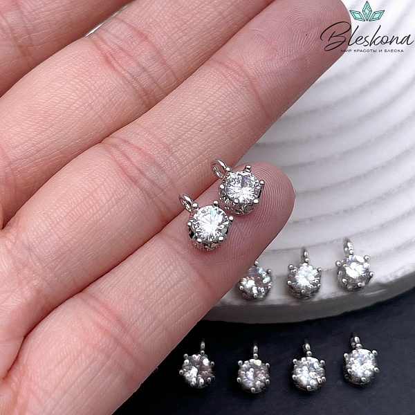 9,6*6 мм Цвет серебро, Подвеска круг циркон 