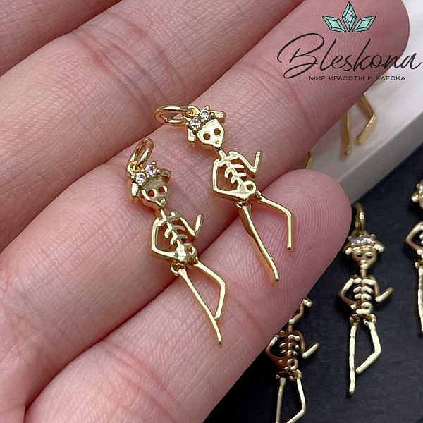 25*8 мм Цвет золото, Подвеска Девочка скелет с цирконами