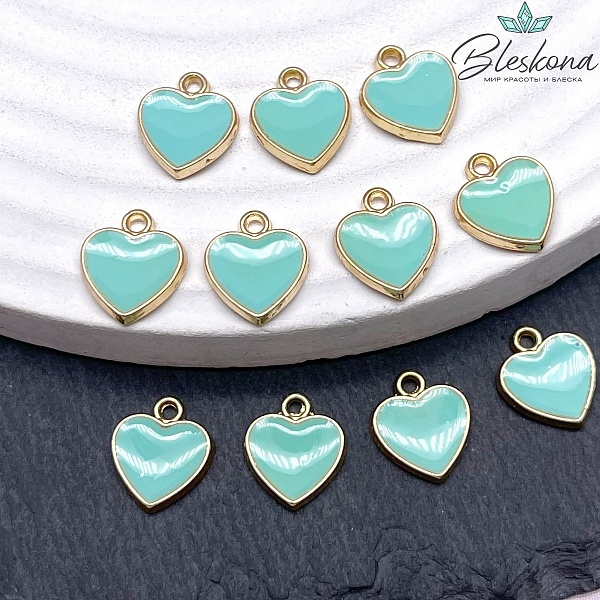 10*11мм Цвет золото, Подвеска сердце бирюзовая эмаль