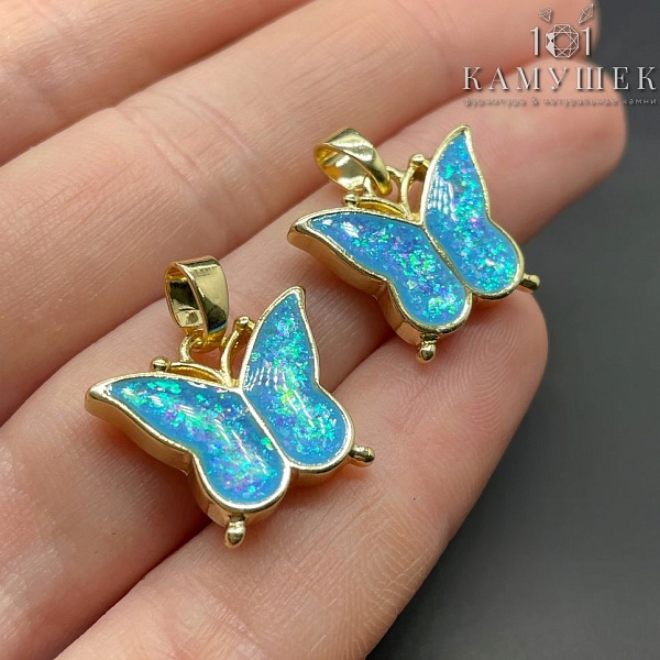 15*18,7мм, Цвет золото, Подвеска Бабочка голубая