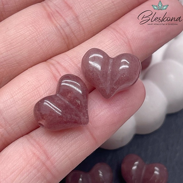Бусина Сердце Кварц клубничный 16*12 мм штучно