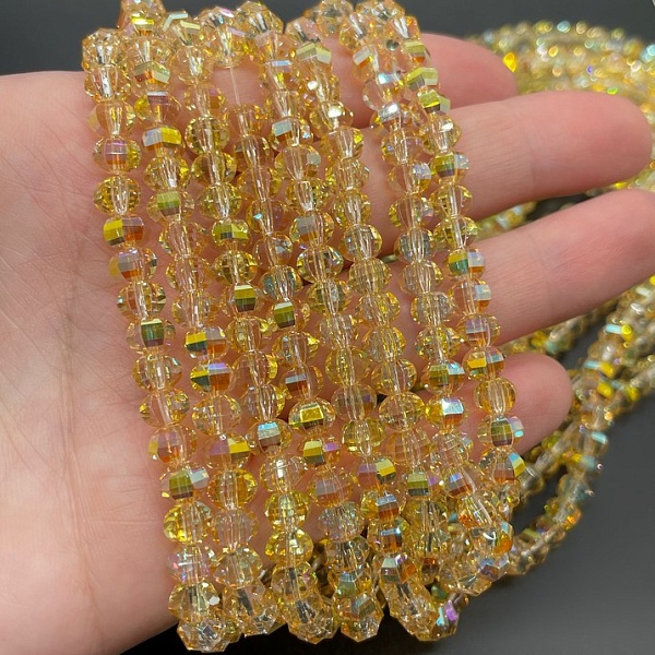 4,5*6 мм Стекло Lux, рондель прямоуг. огр., цвет желтый с переливом