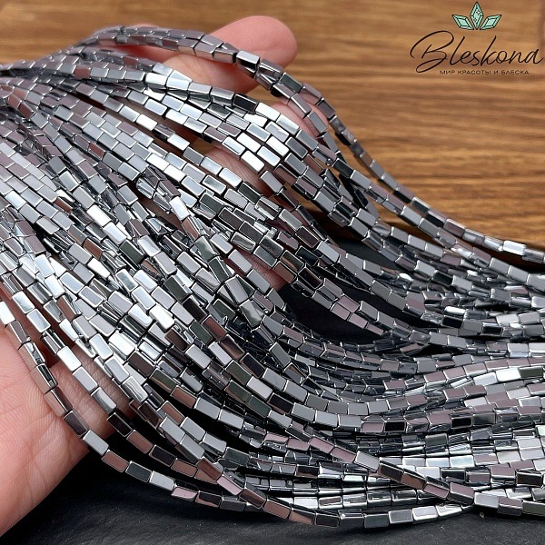 2*4мм Гематин имитация, темное серебро, прямоугольник 