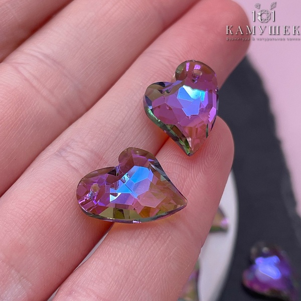 16,5*14 мм, Подвеска сердце стекло белое с переливом (Paradise Shine) уп. 2 шт