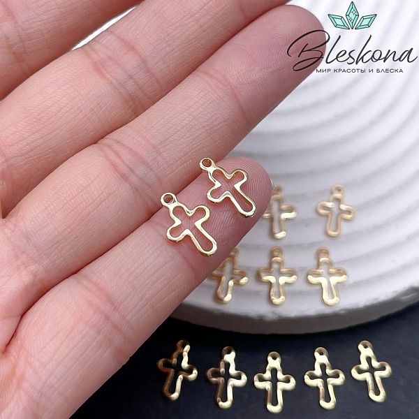 12*8 мм Цвет золото, Подвеска мини крест контур