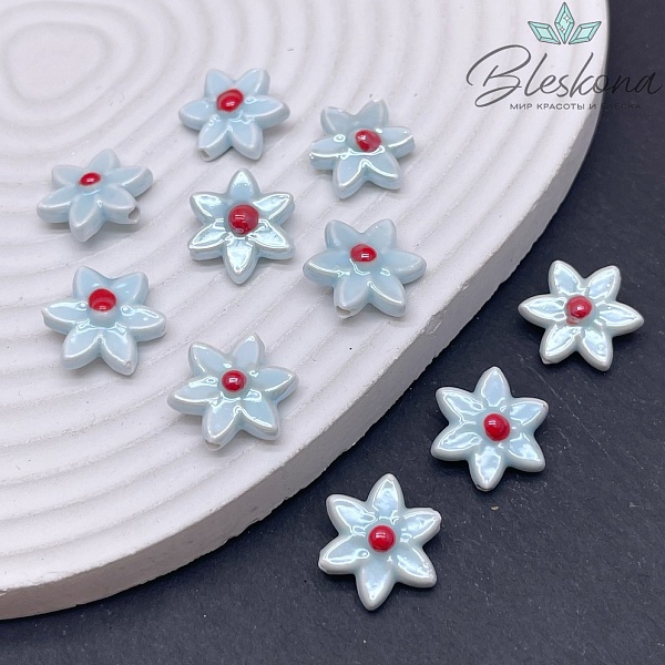 15*16 мм Керамика бусина цветок светло- голубой