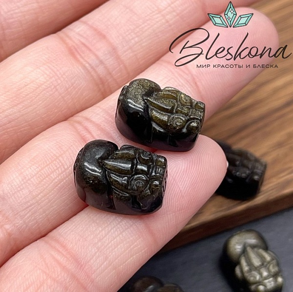 15*10 мм Резная бусина Пи Яо Обсидиан золотистый