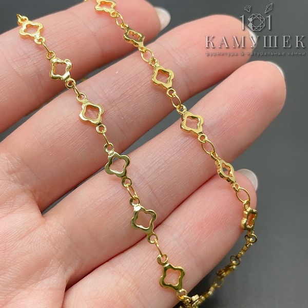 Цепь №112-1 цвет золото, клевер 5,5 мм Люкс