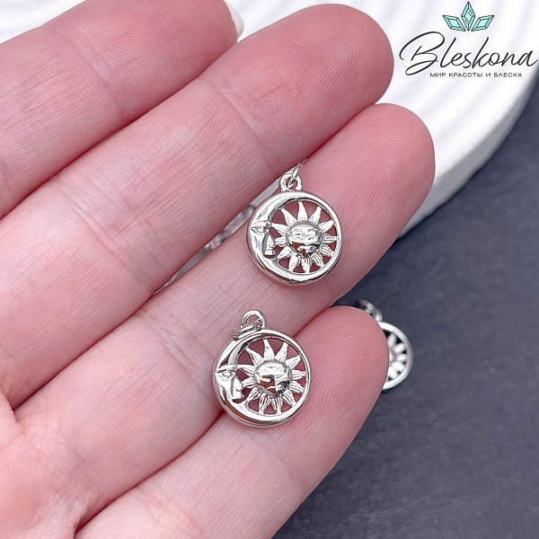 13,5*11 мм Цвет серебро, Подвеска солнце и луна 