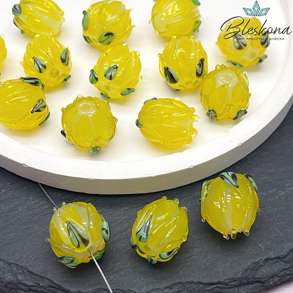 14 мм Бусина бутон желтый