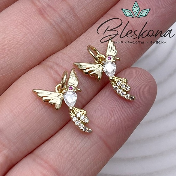 15,5*11,5 мм Цвет золото, Подвеска Колибри с цирконами (направо)