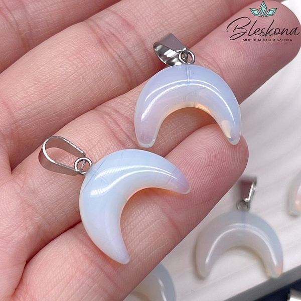 19*16,5 мм Цвет серебро, Подвеска лунница Лунный камень (имитация)