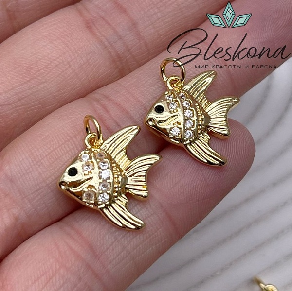 16,5*17 мм Цвет золото, Подвеска рыбка с цирконами