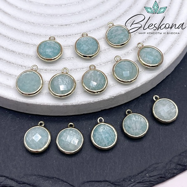 10,5мм, цвет золото ,Подвеска круг мини Амазонит огранка