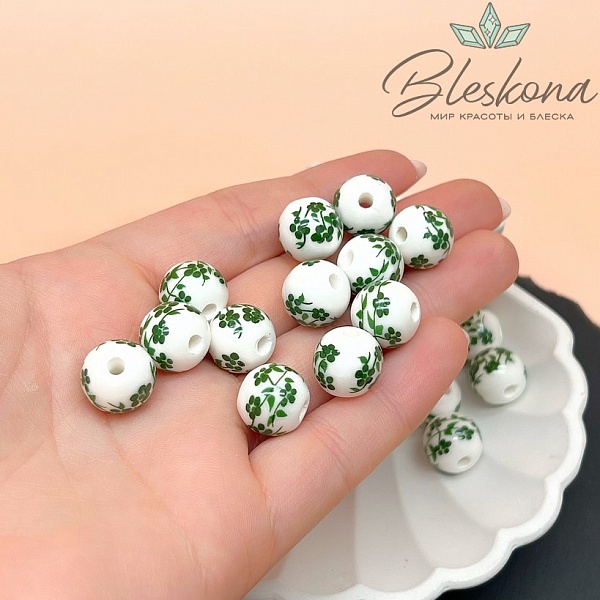 12 мм Керамика Бусина роспись гжель №26 (штучно)