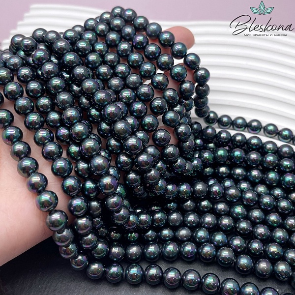 Жемчуг Майорка цвет черный хамелеон 8 мм