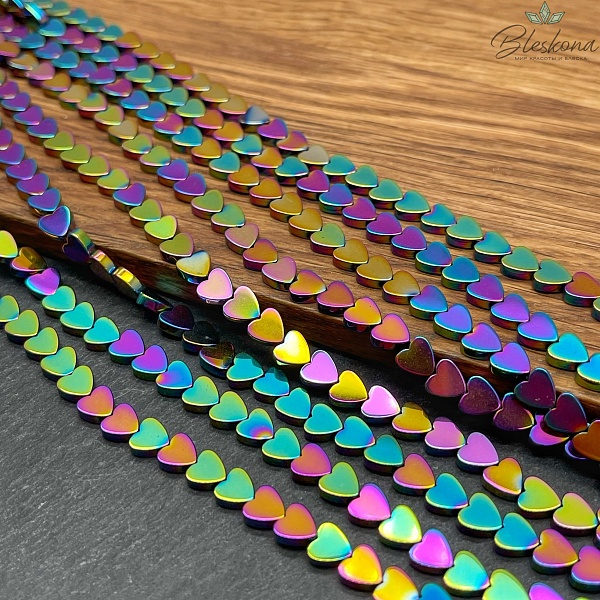 6 мм Гематин, цвет хамелеон №1, сердце плоское имитация