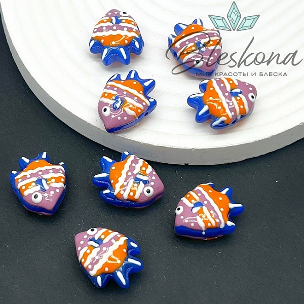 22*17 мм  Бусина рыбка синяя