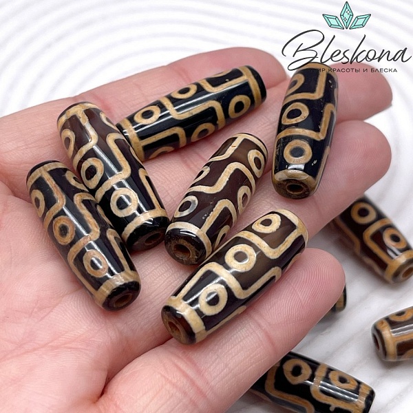 Бусина Дзи 9 глаз коричневый бочонок 30*11 мм