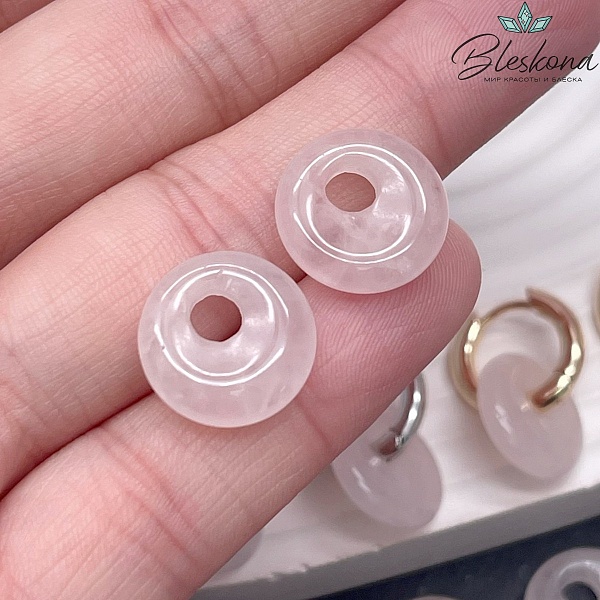 Бублик смещенный центр Кварц Розовый 14 мм