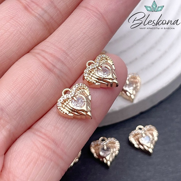 10*11мм Цвет золото, Подвеска  Сердце цирконы  