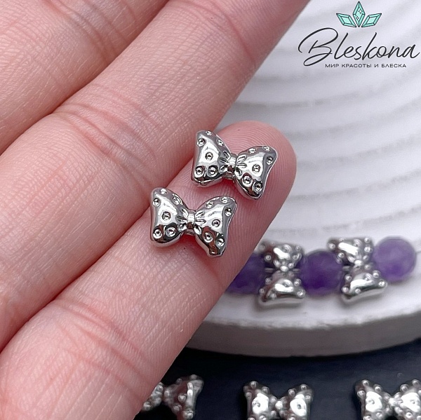 7*10 мм Цвет серебро, Бусина бант точки