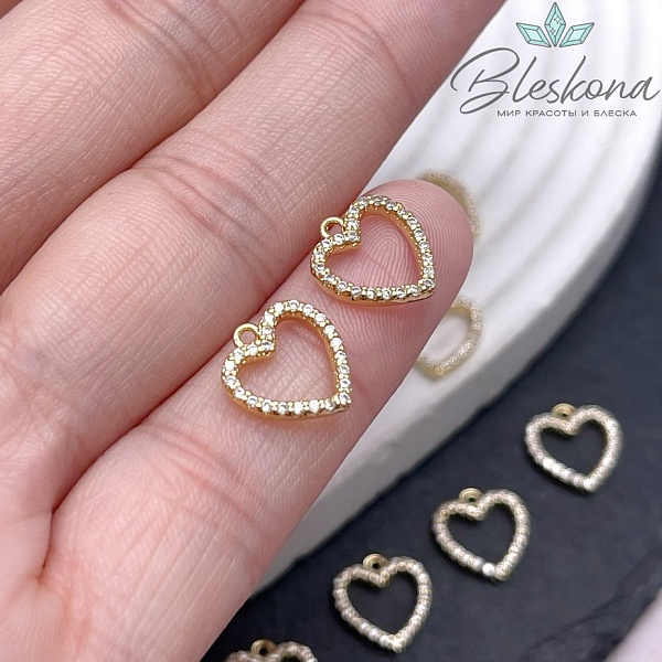 11*10,5 мм Цвет золото, Подвеска сердце контур цирконы