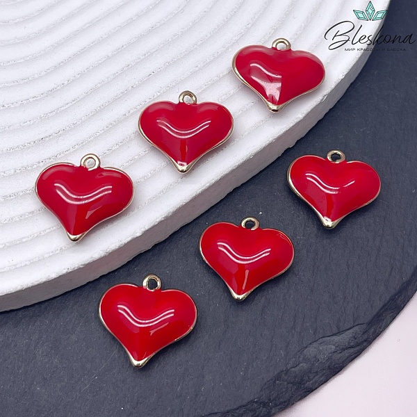 19*20 мм Цвет золото, Подвеска Сердце красная эмаль