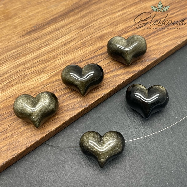 Бусина Сердце Обсидиан золотистый 18,5*26 мм