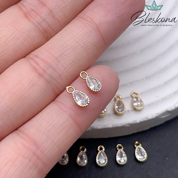 8*4 мм Цвет золото, Подвеска капля циркон