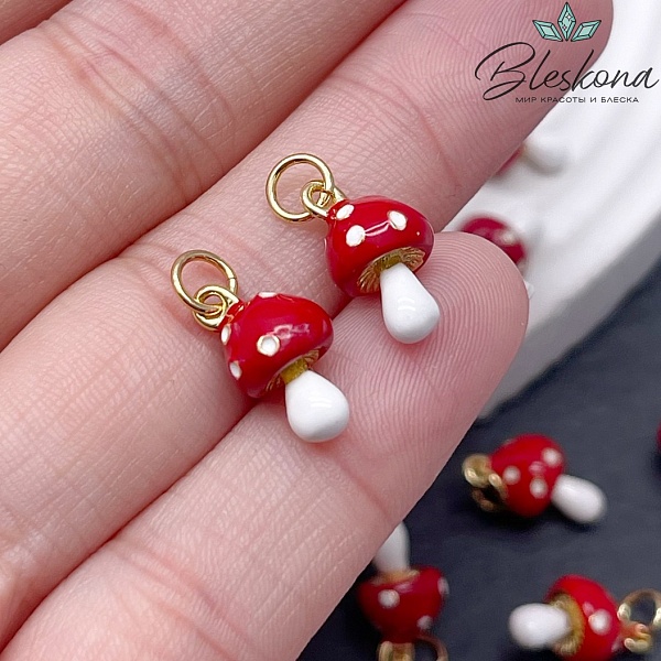 14*8 мм Цвет золото, Подвеска гриб Мухомор эмаль