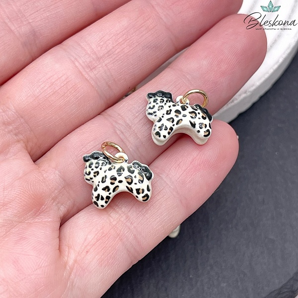 12*14,5 мм Цвет золото, Подвеска Лошадка леопардовый принт эмаль