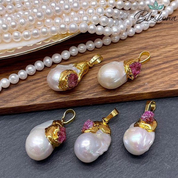 27*19 мм Цвет золото, Подвеска Жемчуг Корунд