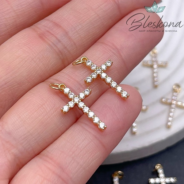 18,5*10,5 мм Цвет золото, Подвеска крест белые цирконы 