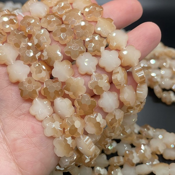 10 мм Стекло Lux, цветок, цвет бежевый 