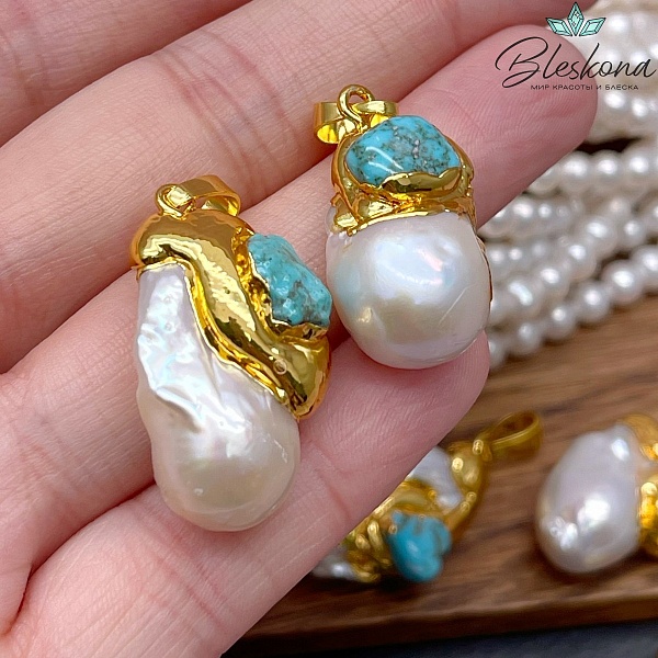 27*19 мм Цвет золото, Подвеска Жемчуг Магнезит