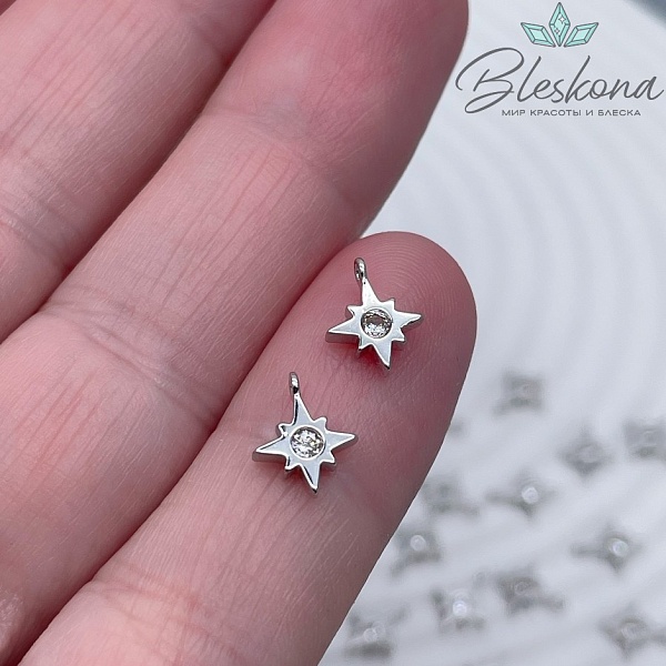 8,5*7 мм Цвет серебро, Подвеска Северная звезда циркон 