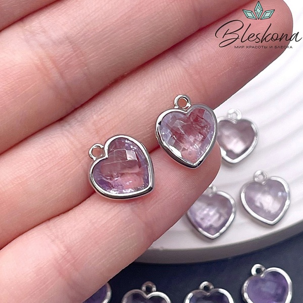 12*13мм,Цвет серебро,Подвеска Сердце Лавандовый  Аметист огранка